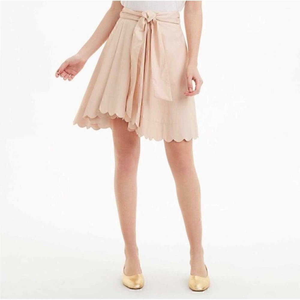 🤍 Club Monaco Skirt Women 00 Vidorus Scalloped Cotton Tie Pink Soft-Girl…